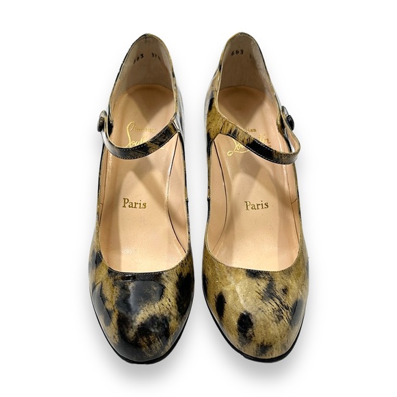 Christian Louboutin Leopard Print Glossy Patent Leather Ankle Strap Pumps - Picture 4 of 9